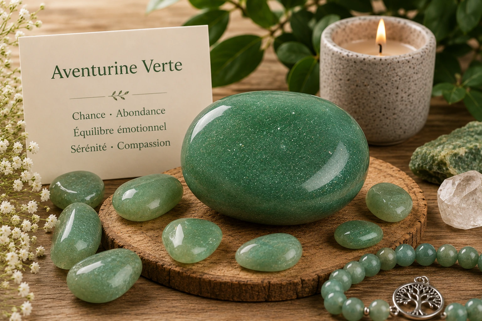 Aventurine verte naturelle polie – pierre de prospérité, d'équilibre émotionnel, de compassion et d'abondance en lithothérapie
