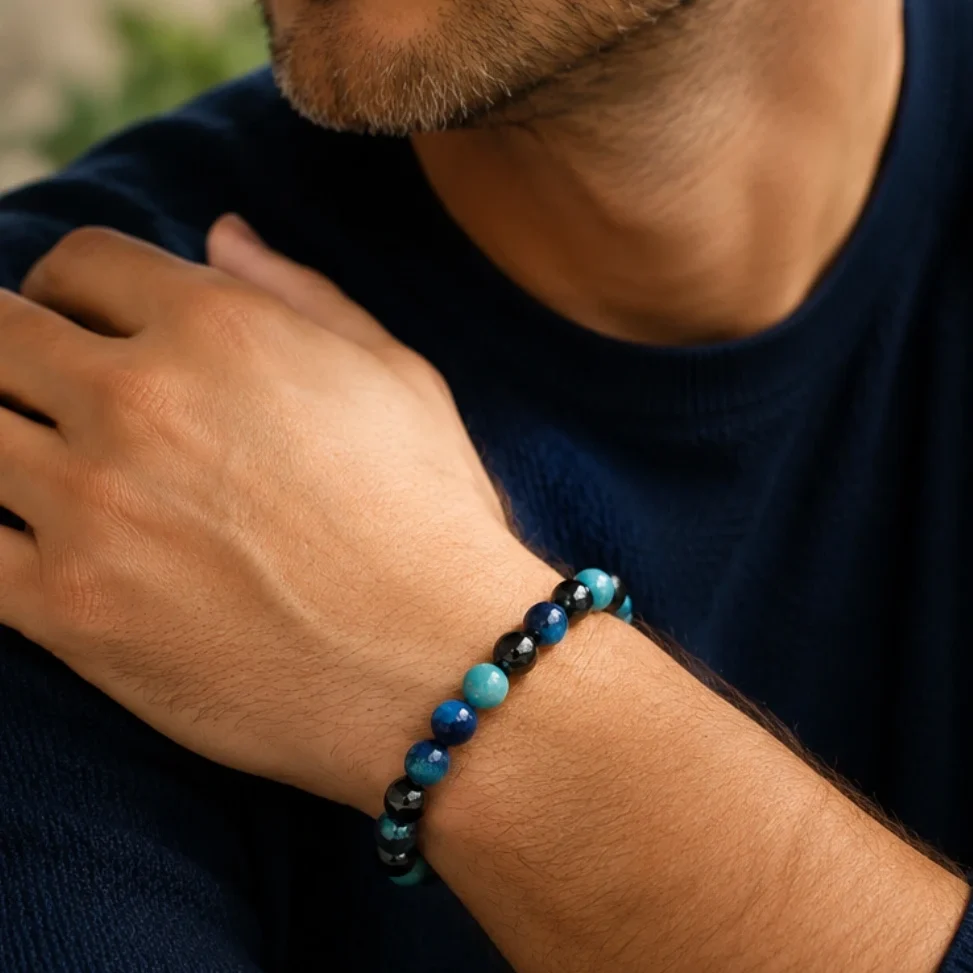 Bracelet en pierres naturelles confiance en soi hématite opale bleue sodalite