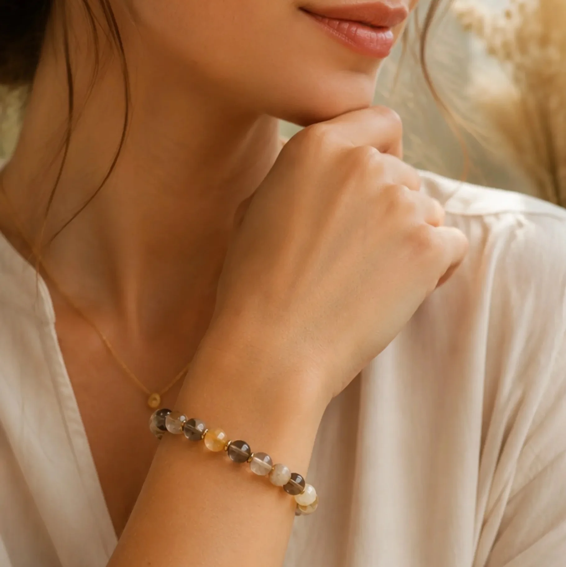 Bracelet en pierres naturelles pour la confiance en soi agate Crazy Lace quartz fumé citrine