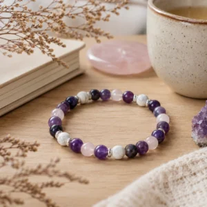 bracelet anti anxiete perles 8 mm améthyste quartz rose lépidolite howlite - stress apaisement