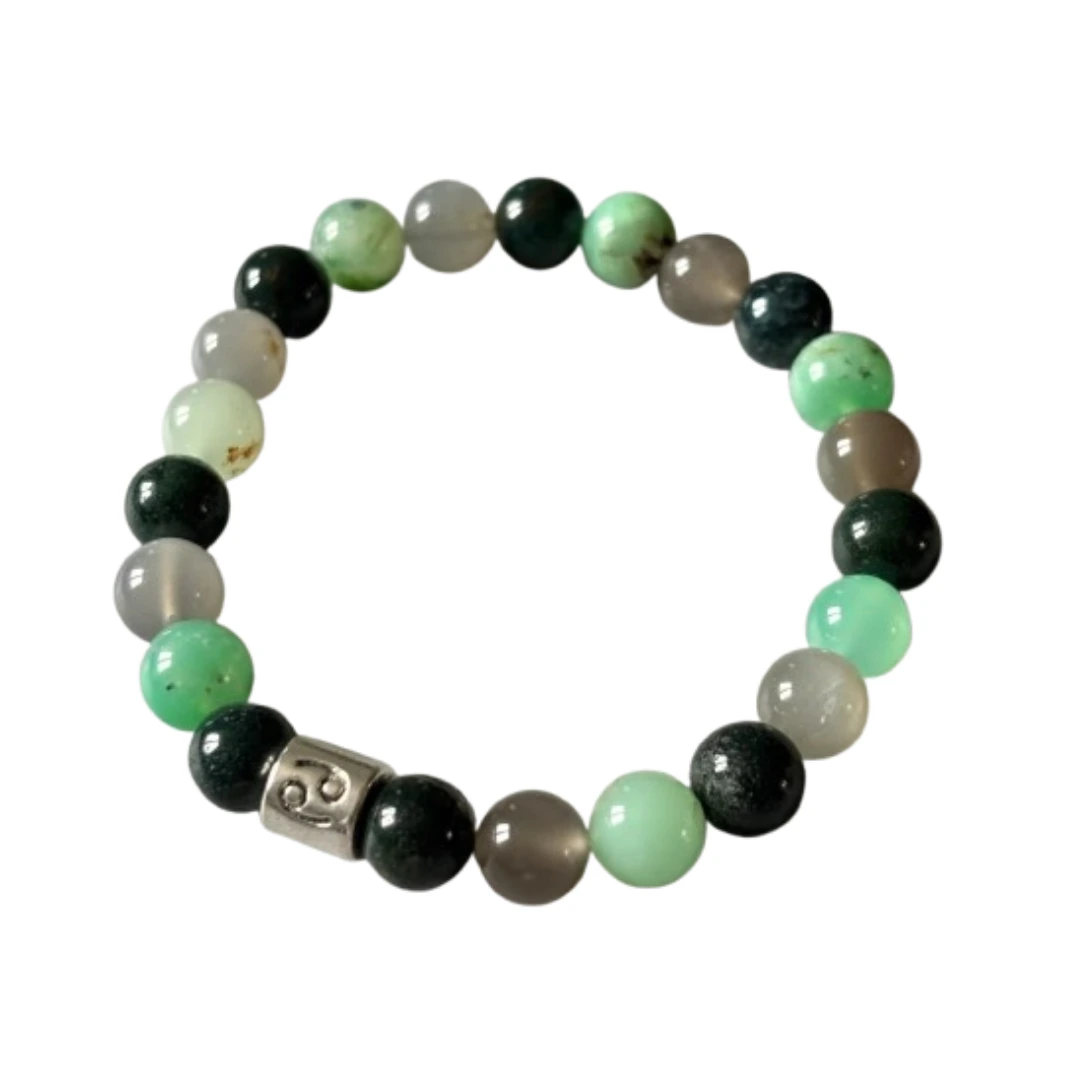 Bracelet astrologique Cancer en pierres naturelles fait main, bijou du zodiaque Cancer pour femme et homme.