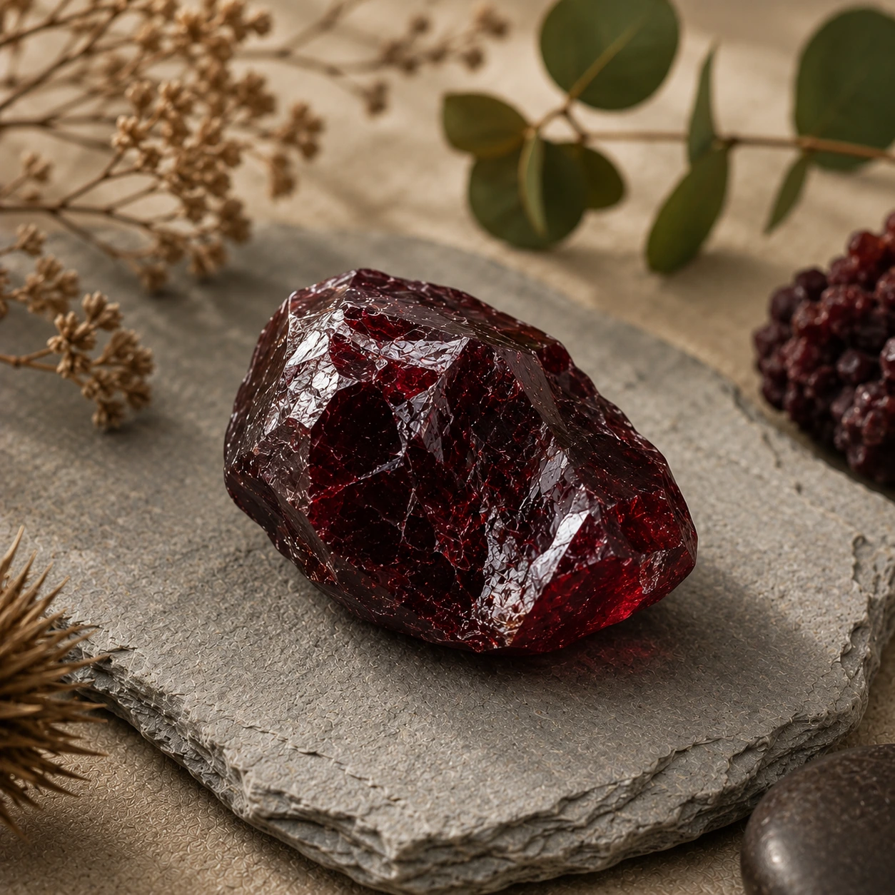 Grenat naturel rouge profond – bienfaits du grenat, énergie, courage, passion et vitalité