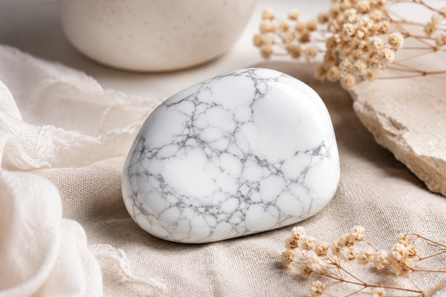 Howlite blanche naturelle aux veines grises – guide des pierres