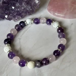 bracelet anti anxiete perles 8 mm améthyste quartz rose lépidolite howlite - stress apaisement