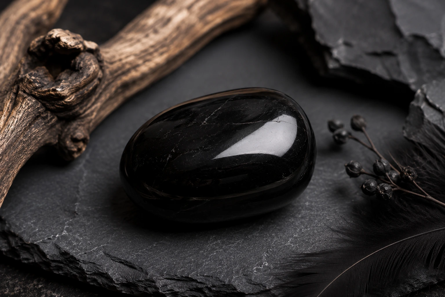 Jais naturel noir – pierre organique aux reflets brillants