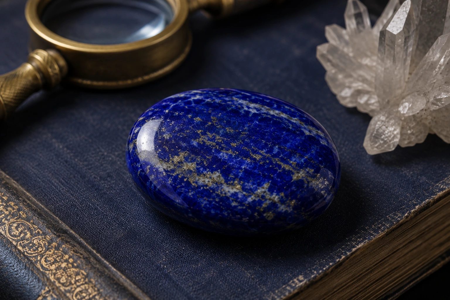 Lapis-lazuli naturel poli bleu intense aux inclusions dorées, pierre spirituelle