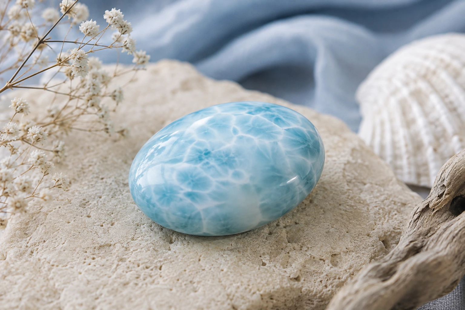 Larimar pierre naturelle bleue et blanche – Guide des pierres