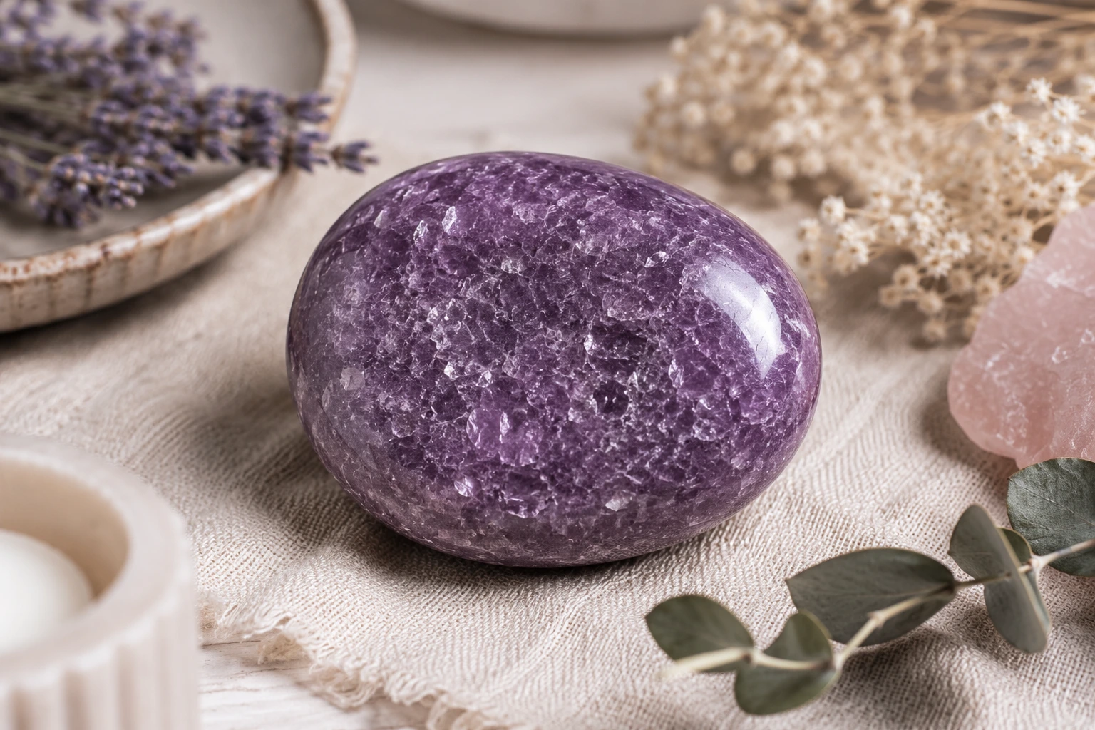 Lépidolite pierre naturelle violette aux reflets scintillants