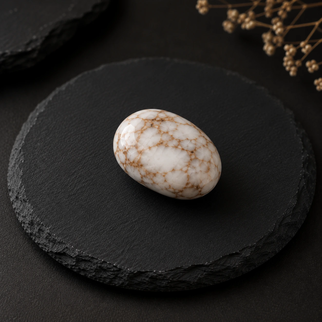 Magnésite blanche naturelle – pierre aux veines marrons pour bijoux