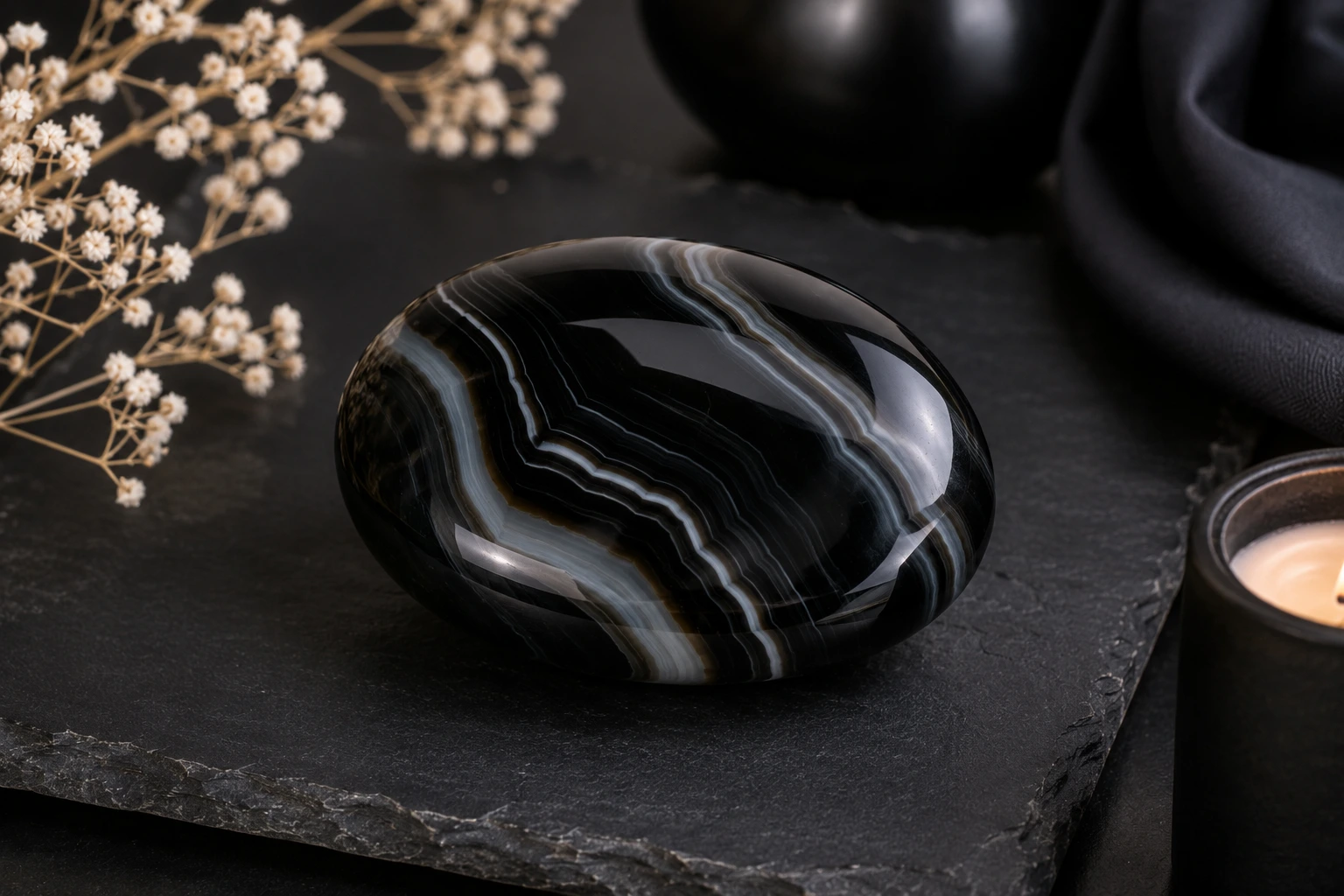 Pierre Onyx naturelle noire aux nuances profondes
