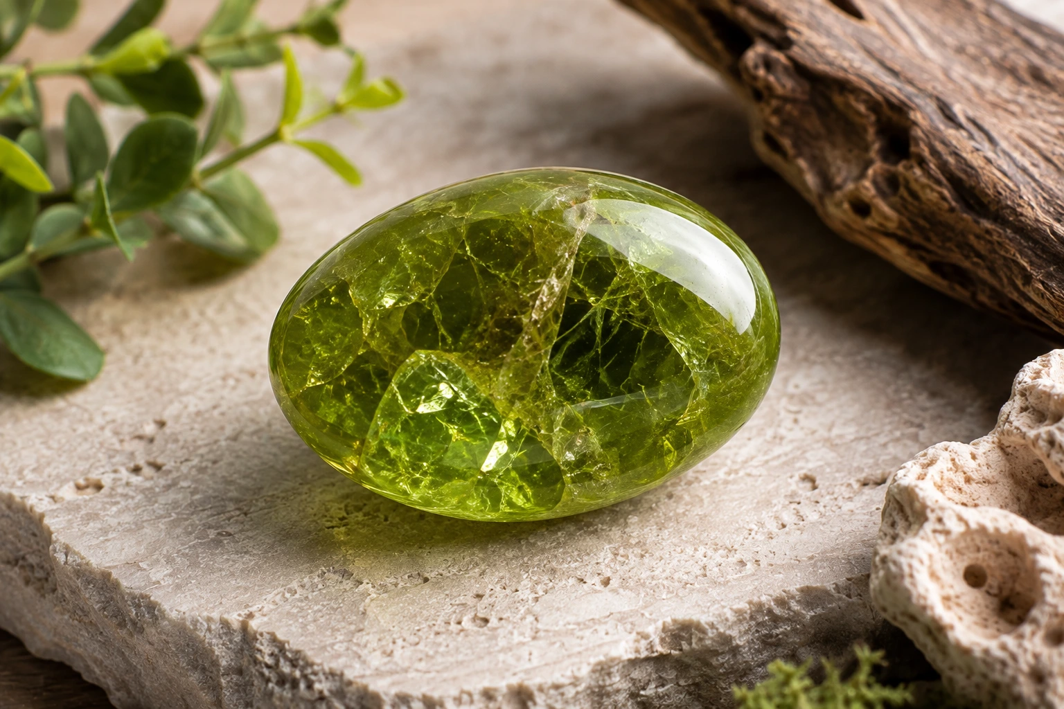PERIDOT - GUIDE Pierre Péridot naturelle verte aux reflets lumineux
