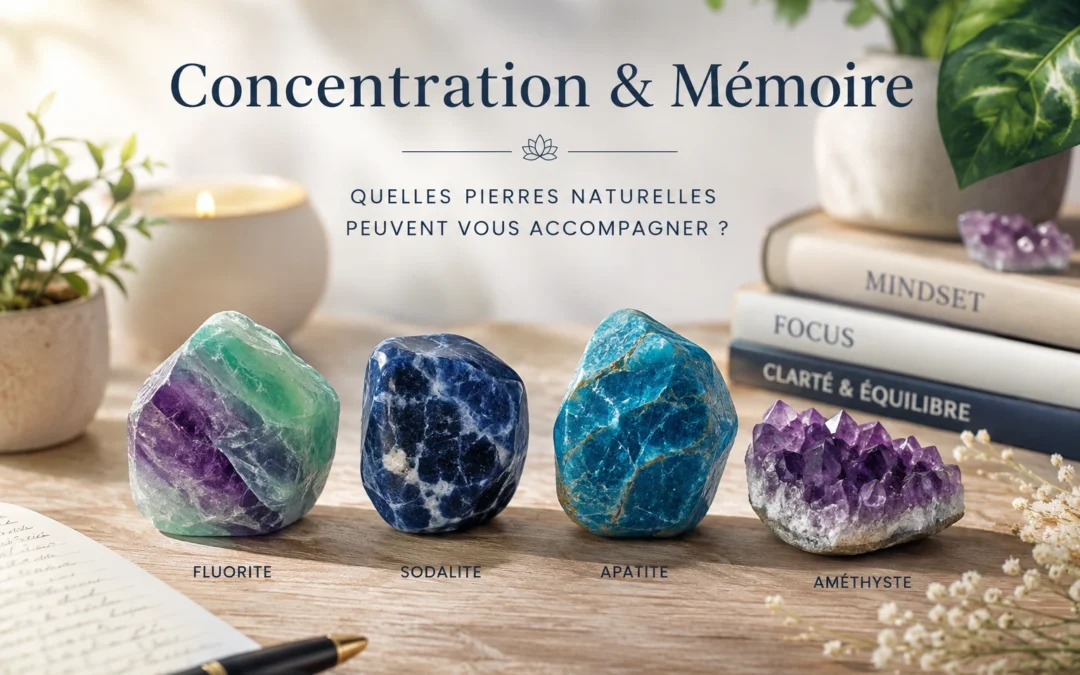Pierres naturelles pour la concentration et la mémoire : fluorite, sodalite, apatite et améthyste