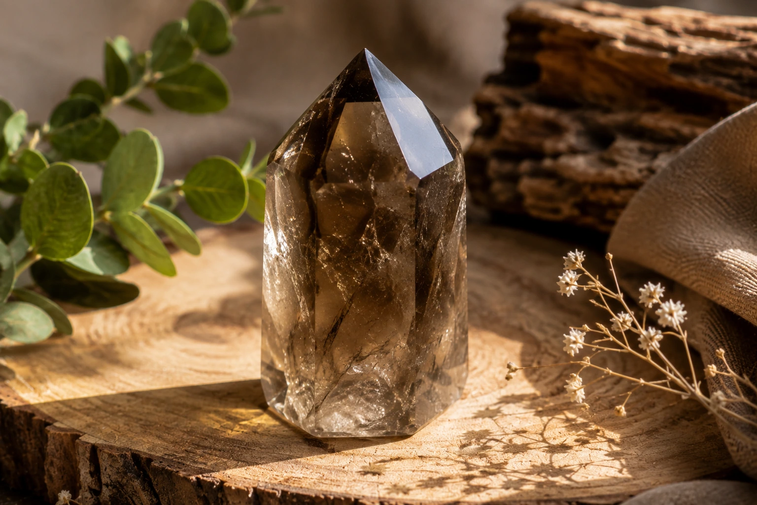 QUARTZ FUME - GUIDE Quartz fumé naturel brun translucide aux nuances fumées – pierre naturelle du guide de lithothérapie<br />