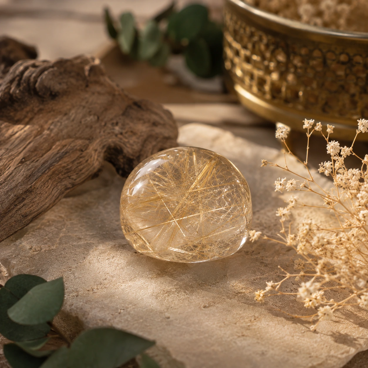 Quartz rutile naturel aux inclusions de rutile doré – guide des pierres