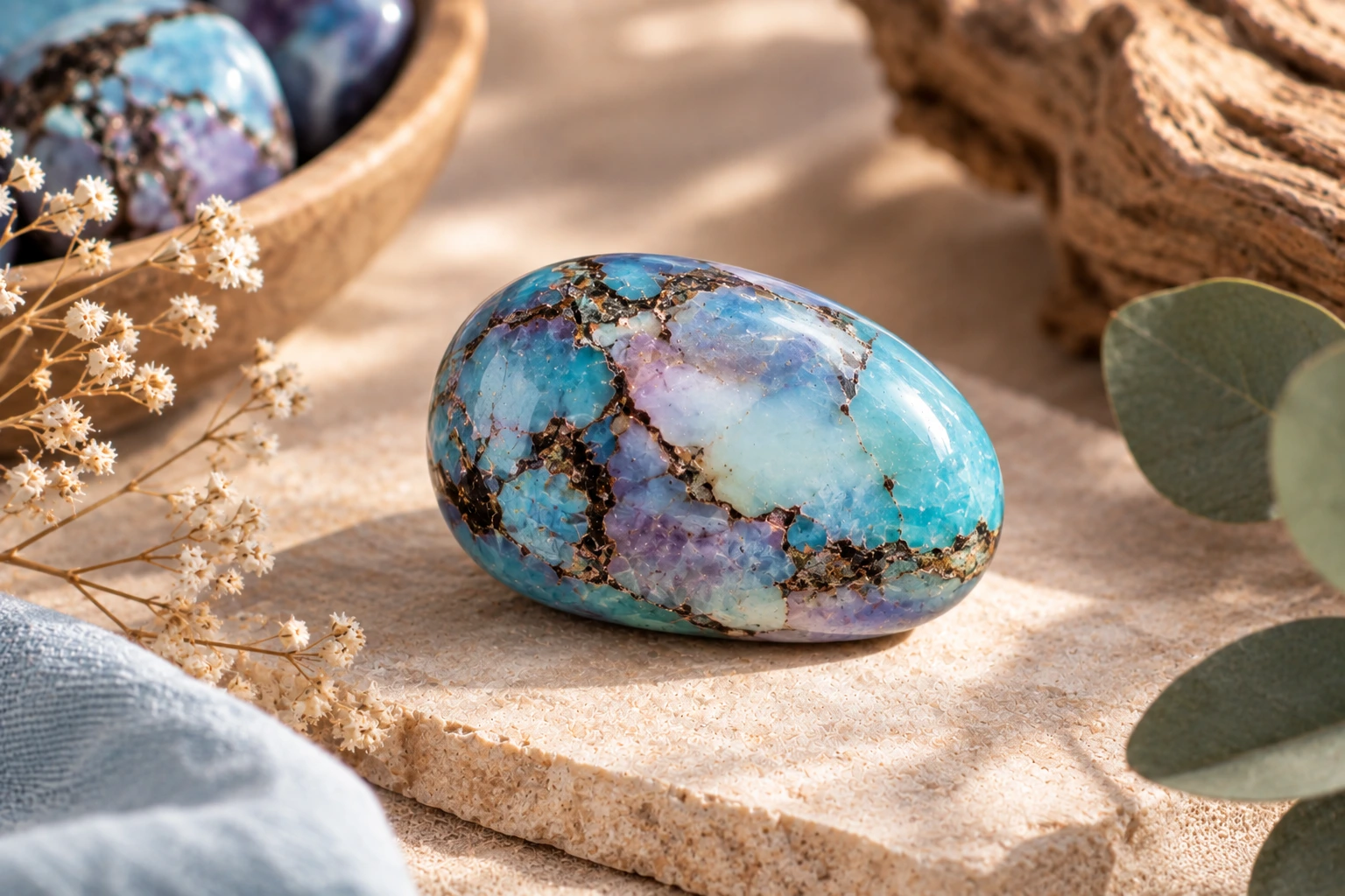 Smithsonite naturelle bleue – pierre minérale du Guide des pierres