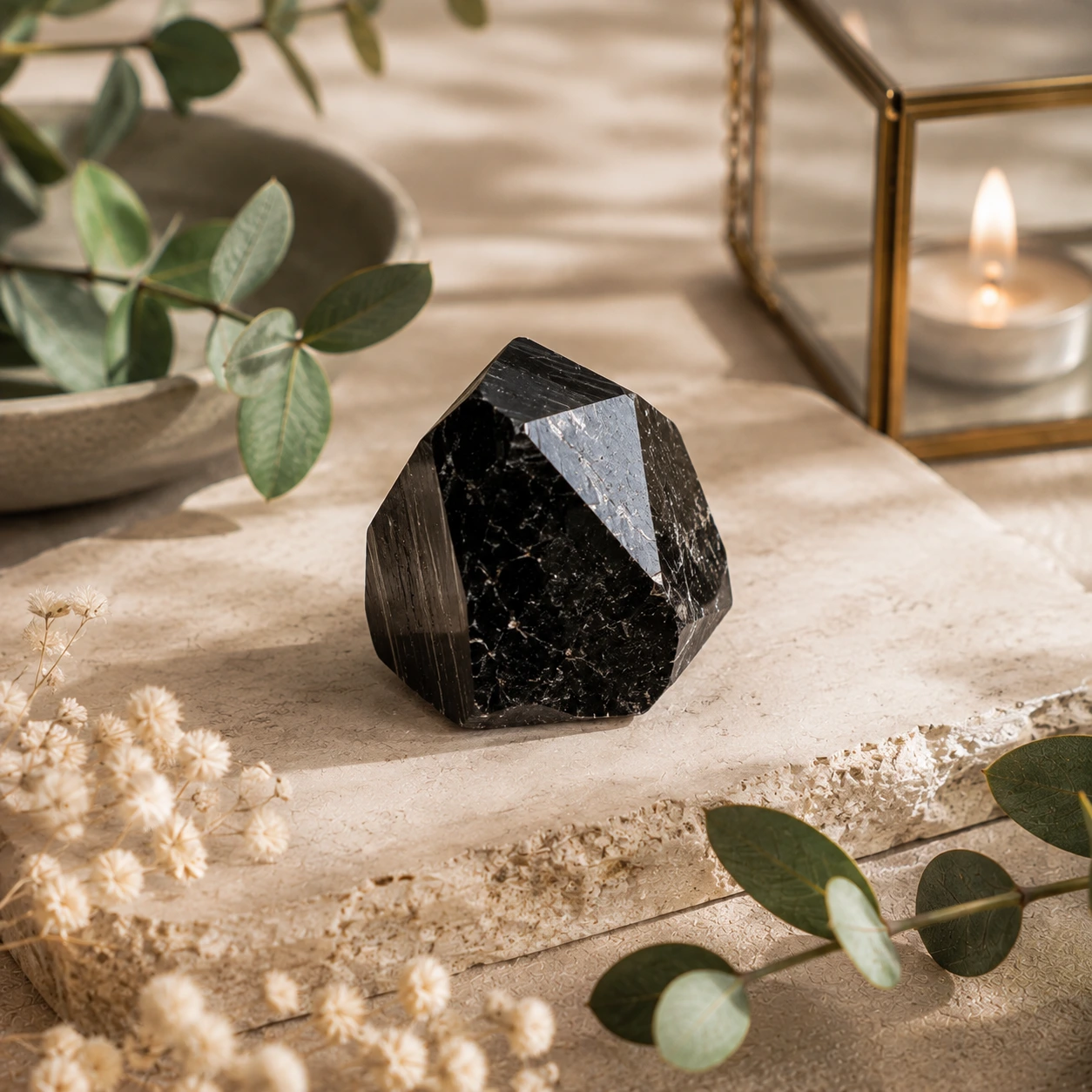 Spinelle noire naturelle aux nuances noires profondes et à l’éclat brillant